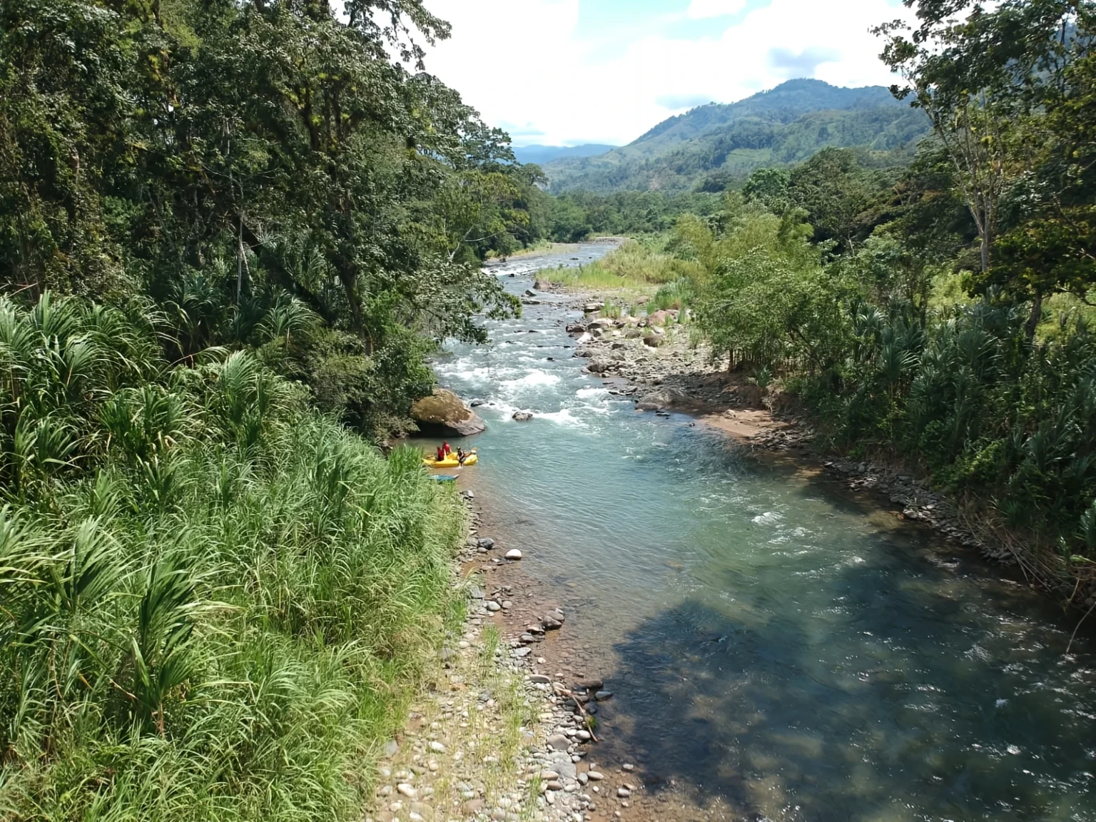 Pacuare River rafting lush greenery and mountains